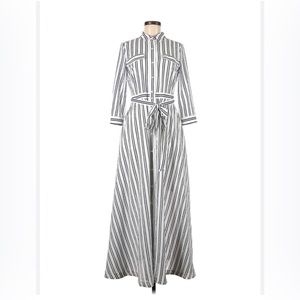 Banana Republic Women's Black & White Striped 4 Sleeve A-line Maxi Dress